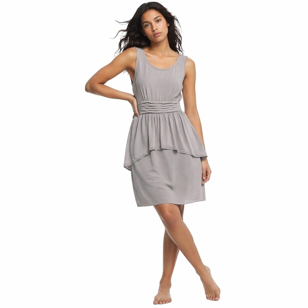 BCBGMAXAZRIA Gray Peplum Dress Sleeveless Cocktail Sheath 6 Elegant Formal Guest